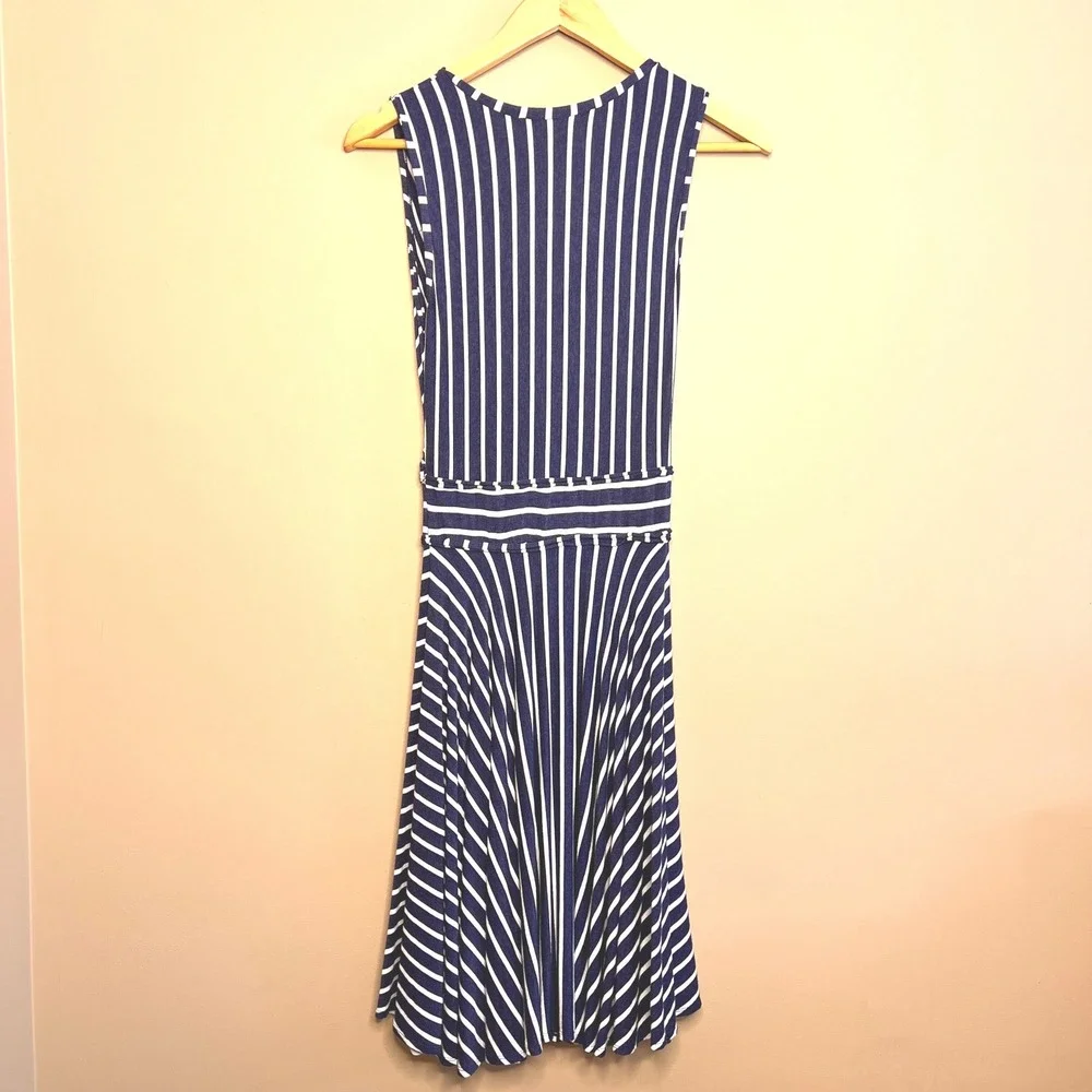 MAX STUDIO Navy White Stripe V‎ Neck Sleeveless Midi Wrap Dress Size S